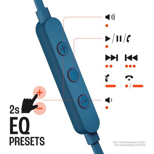 JBL Tune 305C USB - Blue - Wired Hi-Res Earbud Headphones - Front image number null