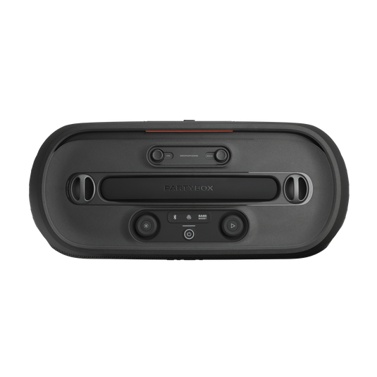 JBL PartyBox On-the-Go 2 - Black - Portable party speaker with two wireless digital mics, handle and a shoulder strap - Top image number null