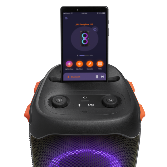 JBL Partybox 110 - Black - Portable party speaker with 160W powerful sound, built-in lights and splashproof design. - Detailshot 5 image number null