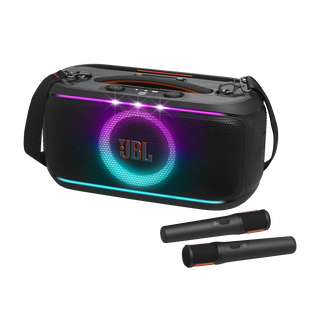 JBL PartyBox On-the-Go 2 - Black - Portable party speaker with two wireless digital mics, handle and a shoulder strap - Hero Image of JBL PartyBox On-the-Go 2