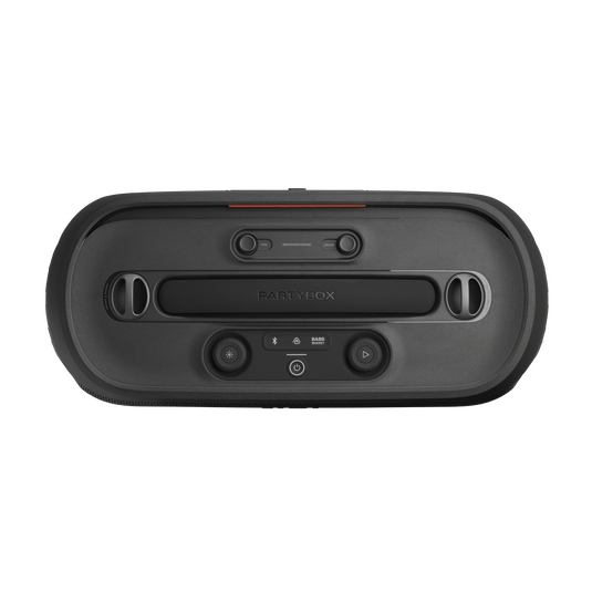 JBL PartyBox On-the-Go 2 - Black - Portable party speaker with two wireless digital mics, handle and a shoulder strap - Top image number null