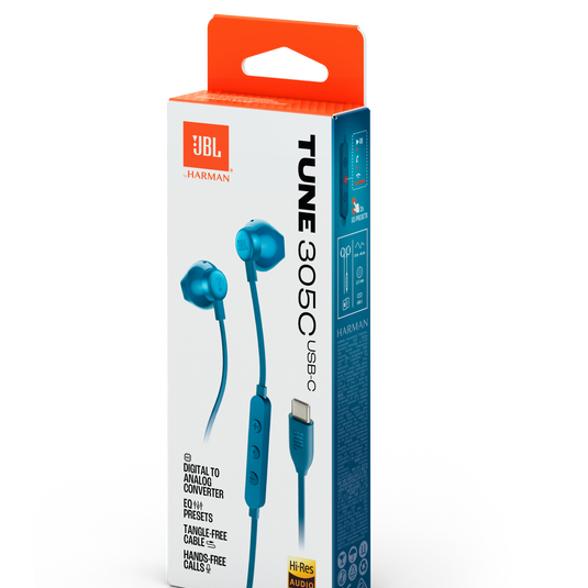 JBL Tune 305C USB - Blue - Wired Hi-Res Earbud Headphones - Detailshot 15 image number null
