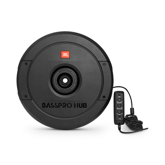 JBL BassPro Hub - Black - 11" (279mm) Spare tire subwoofer with built-in 200W RMS amplifier with remote control. - Hero image number null