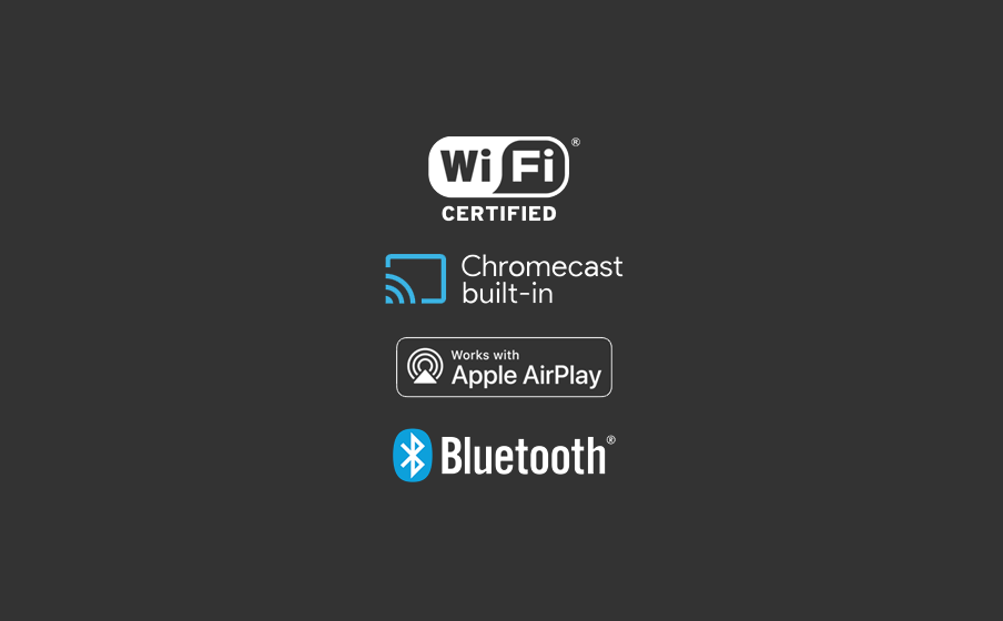 ChromecastおよびAirplay2を介した高解像度ワイヤレスストリーミングと便利なBluetooth接続対応
